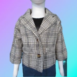 Baby Girls Lapel Plaid Button Up Blazer, Size 24M